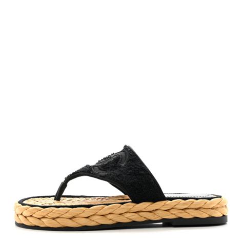 chanel terry cloth sandals|CHANEL Terry Cloth Raffia CC Logo Thong Sandals 36 Black .